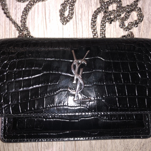 Saint Laurent Sunset Black Crocodile Chain Wallet - Picture 2 of 8